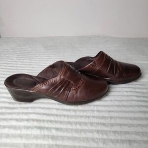 Clarks Bendables Mules 8M‎ Brown Leather Slip-On Comfort Wedge Heels Casual